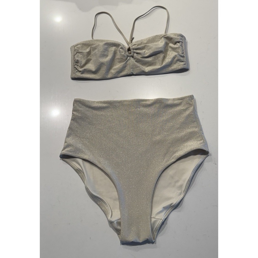 NEIWAI Gold Bikini Set Savislook High Waisted Bottom Halter Top Medium READ
